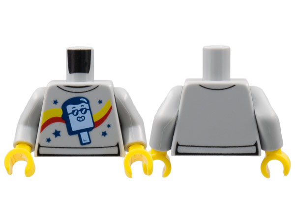 Torso Yellow and Red Curvy Stripes, Bright Light Blue Popsicle with Face, Dark Blue Outline and Stars Pattern / Light Bluish Gray Arms / Yellow Hands