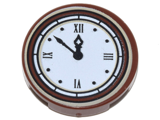 Tile, Round 2 x 2 with Bottom Stud Holder with Clock with Roman Numerals Simple Pattern