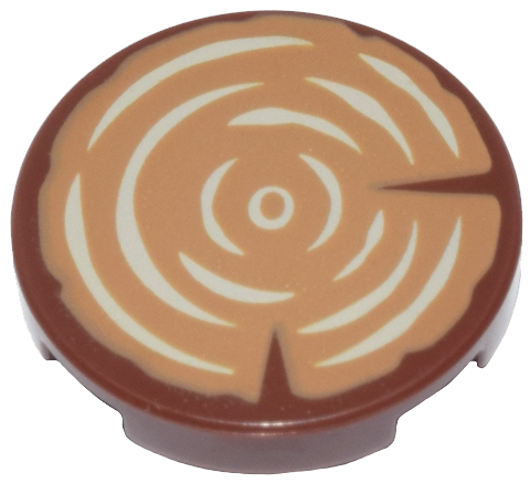 Tile, Round 2 x 2 with Bottom Stud Holder with Tree Stump / Wood Grain Pattern