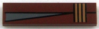 Tile 1 x 4 with Gray Triangle and Three Orange Stripes Pattern