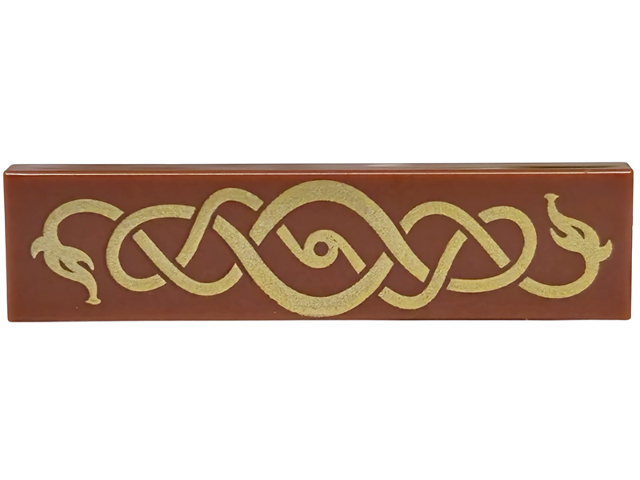 Tile 1 x 4 with Gold Intertwined Sea Serpent / Snake Pattern