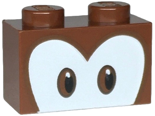 Stein 1 x 2 mit Schwarz und Rötlichbraun Augen auf Weißem Hintergrund Muster (Super Mario Diddy Kong Oberes Gesicht)