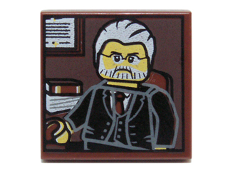 Tile 2 x 2 with Portrait of Male Minifigure with Gray Hair, Beard and Black Suit Pattern