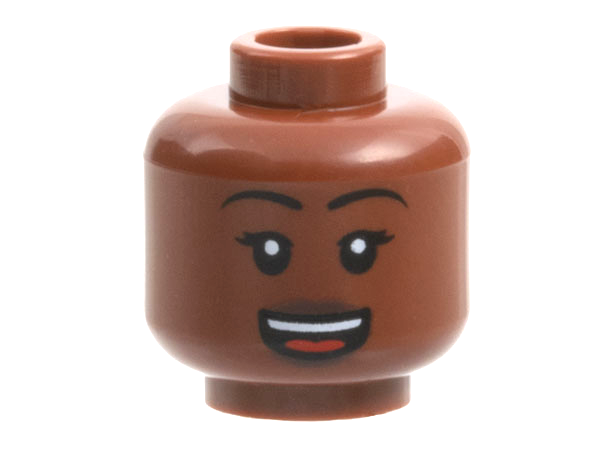Minifigure, Head Female Black Eyebrows, Dark Brown Lips, Open Mouth Smile with Teeth and Tongue Pattern - Hollow Stud