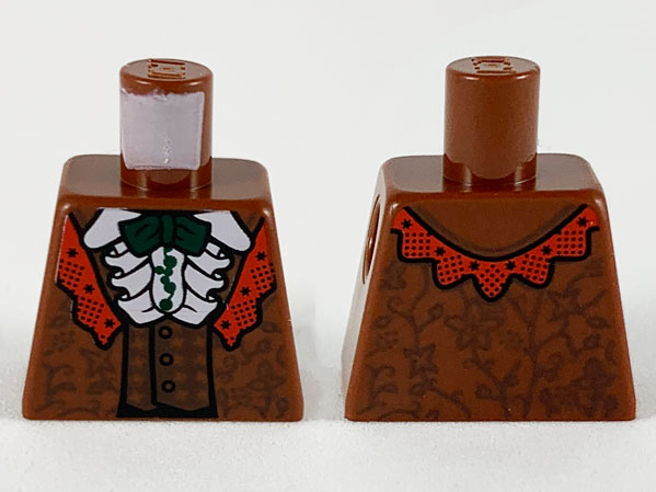 LEGO part Torso Robe and Vest with Red Lapel, White Ruffled Shirt and Dark Green Bow Tie Pattern 973pb3701