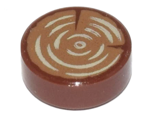 Tile, Round 1 x 1 with Tree Stump / Wood Log Grain Pattern