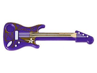 Minifiguur, Gereedschap Muziekinstrument, Elektrische Gitaar met Witte Snaren, Ster, Brug, en Uitgangsbus en Goud Geometrisch Patroon