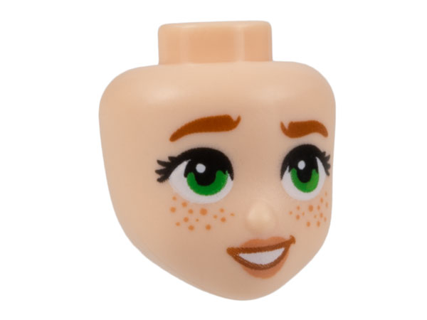 Mini Pop, Hoofd Friends met Donkeroranje Wenkbrauwen, Groene Ogen, Nougat Lippen en Sproeten, en Open Mond Glimlach met Tanden Patroon