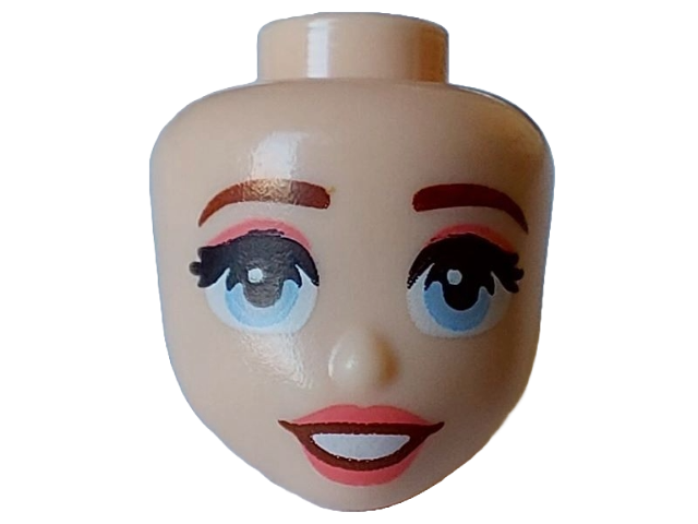 Mini Doll, Head Friends with Reddish Brown Eyebrows, Black Eyelashes, Bright Light Blue Eyes, Coral Lips and Eye Shadow, Open Mouth Smile with Teeth Pattern