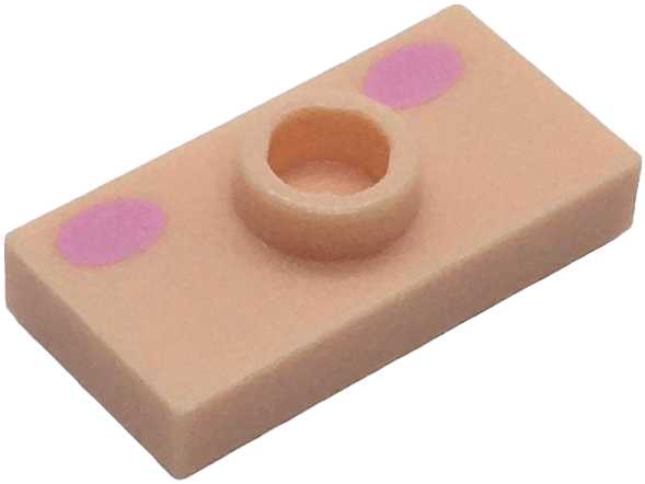 Piastra, Modificata 1 x 2 con 1 Bottone con Scanalatura e Supporto Bottone Inferiore (Jumper) con Motivo Guance Ovali Rosa Acceso (Super Mario Baby Peach Parte Inferiore Viso)