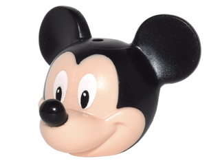 Minifigure, Head, Modified Mouse with Black Ears and Nose and White Eyes Pattern (Mickey)