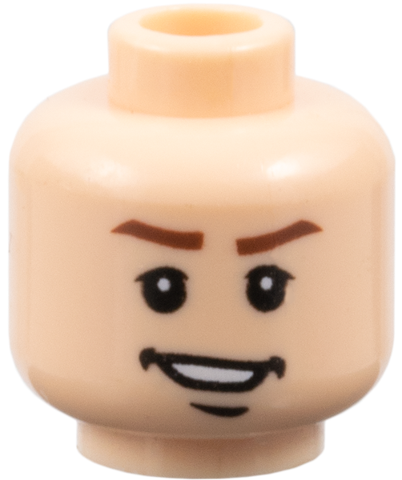 Minifigure, Head Male Brown Eyebrows, Open Lopsided Grin, Chin Dimple, White Pupils Pattern