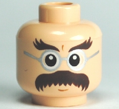 Minifigure, Head Glasses with Bushy Moustache and Eyebrows Pattern (HP Flitwick)