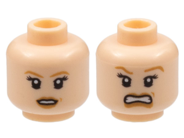 Minifigure, Head Dual Sided Female PotC Elizabeth Light Brown Eyebrows and Dimple, Smile / Scared Pattern