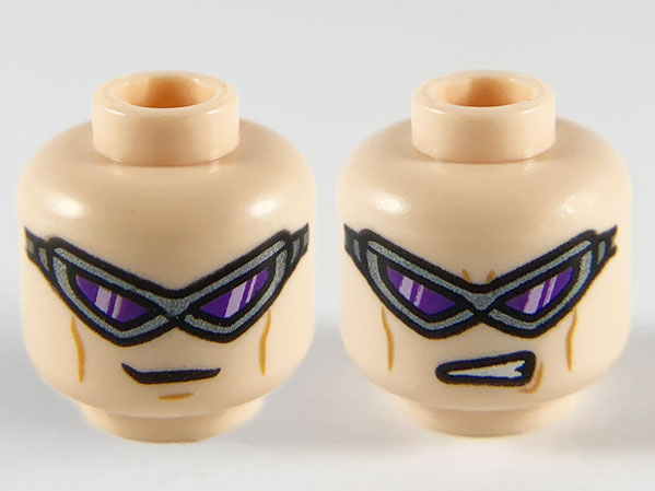 Minifigure, Head Dual Sided Pearl Dark Gray Visor, Dark Purple Lenses, Medium Nougat Cheek Lines, Small Grin / Gritted Teeth Pattern - Hollow Stud