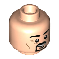 Minifigure, Head Dual Sided Black Eyebrows, Moustache and Goatee, Grin / Frown Pattern - Hollow Stud
