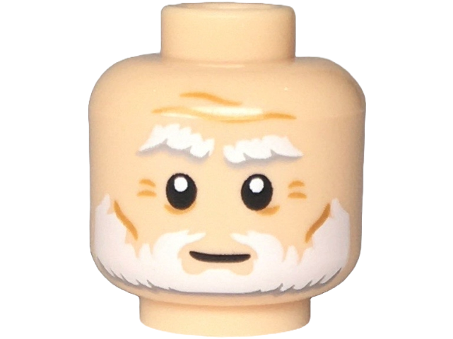 Minifigure, Head White and Light Bluish Gray Thick Bushy Eyebrows and Beard, Medium Nougat Cheek Lines, Forehead Creases and Wrinkles, Neutral Pattern - Vented Stud
