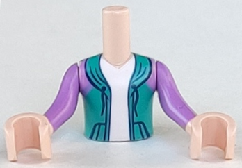 LEGO part Torso Mini Doll Boy Dark Turquoise Hoodie with White Undershirt Pattern, Light Nougat Arms with Hands with Medium Lavender Sleeves FTBpb055c01