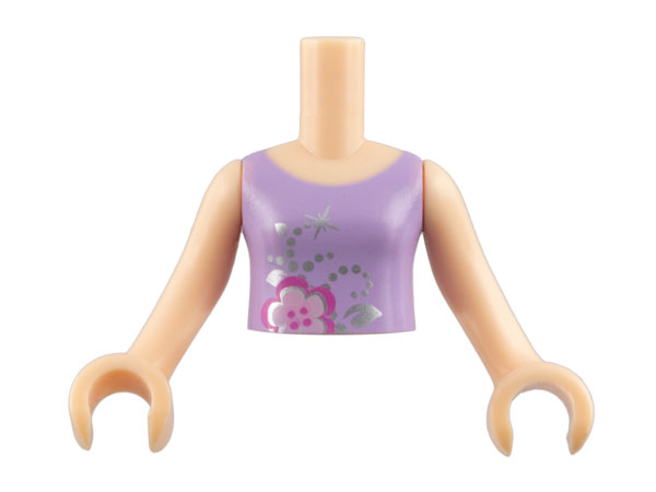 LEGO part Torso Mini Doll Girl Lavender Top with Flower Pattern, Light Nougat Arms with Hands FTGpb001c01