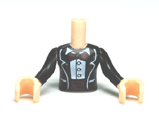 LEGO part Torso Mini Doll Girl Black Jacket Formal with Bow Tie and Cummerbund Pattern, Light Nougat Arms with Hands with Black Sleeves FTGpb026c01