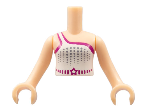 LEGO part Torso Mini Doll Girl Sleeveless One Strap Top with White and Magenta Pattern, Light Nougat Arms with Hands FTGpb028c01