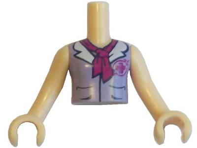 LEGO part Torso Mini Doll Girl Lavender Blouse Top with Magenta Cross Logo, White Collar and Magenta Scarf Pattern, Light Nougat Arms with Hands FTGpb051c01