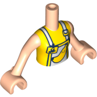 Torso Mini Doll Girl Yellow Top with White Apron and Yellow Name Tag and Banana Pattern, Light Nougat Arms with Hands