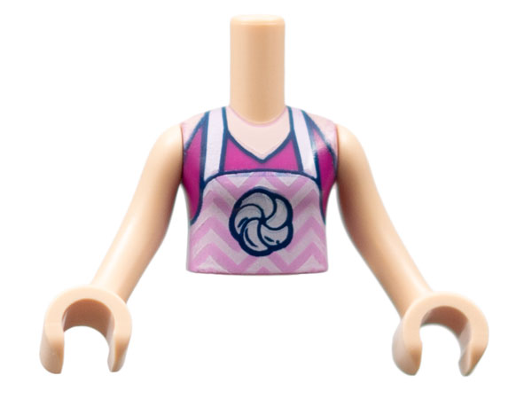 LEGO part Torso Mini Doll Girl Magenta Halter Top with Bright Pink Zigzag Apron and Rosette Pattern, Light Nougat Arms with Hands FTGpb267c01