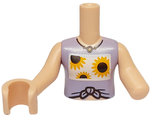 LEGO part Torso Mini Doll Girl Lavender Tied Sleeveless Vest Top, Bright Light Orange Sunflowers Pattern, Light Nougat Arm Left, Light Nougat Arm with Hand Right FTGpb462c01