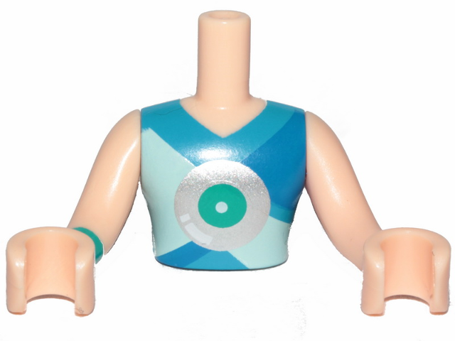LEGO part Torso Mini Doll Man Top with Silver Disk Pattern, Light Nougat Arms with Hands with Dark Turquoise Band FTMpb041c01