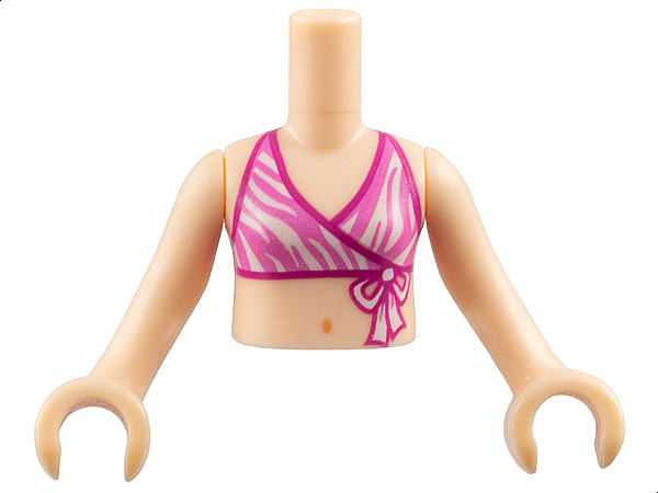 LEGO part Torso Mini Doll Girl Dark Pink and White Bikini Top with Magenta Edges Pattern, Light Nougat Arms with Hands FTGpb128c01