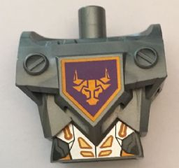 Torse, Modifié Surdimensionné avec Armure avec Trous d'Épingle avec Électronique Orange et Or #1 et Tête de Taureau Orange sur Motif Bouclier Pentagonal Violet Foncé