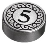 LEGO onderdeel Tile, Round 1 x 1 with Black Number 5 Coin Pattern (98138pb023)