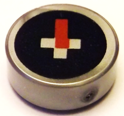 Tile, Round 1 x 1 with Red Rectangle and White Squares on Black Background Pattern (Minecraft Compass)