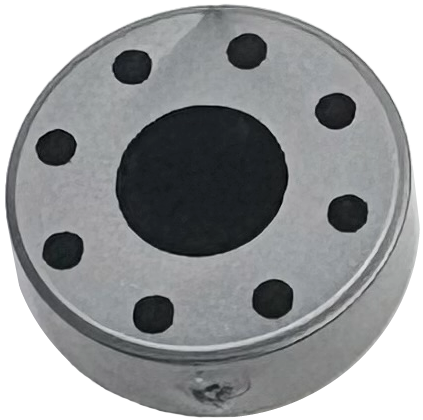 Tile, Round 1 x 1 with Black Center Circle and 8 Dots Pattern